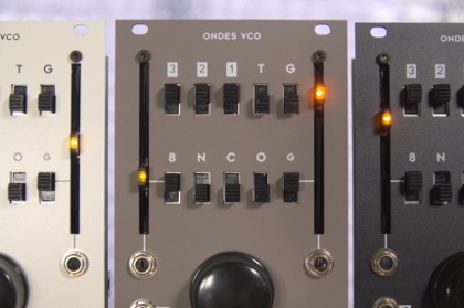 Detail shot of controls on Ondes VCO showing switches and sliders